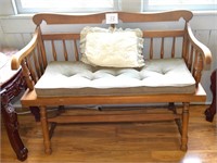 Vintage Wooden Bench w/Pad & Pillow 32" T X 42" L