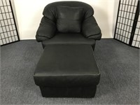 Black Leather Look Chair and Ottoman