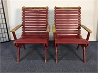 Pair of Red Painted Rustic Outdoor Chairs