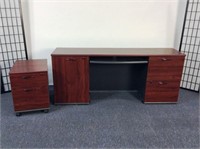 Cherry Finish Executive Desk and Filing Cabinet