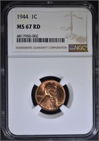 1944 LINCOLN CENT, NGC MS-67 RED