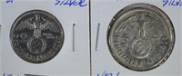 2 COIN LOT: 1938A & 39A SILVER 2 & 5 MARKS