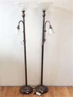Pr. of Floor Lamps with Glass Shades