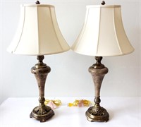 Pr. of Marble and Brass Lamps with Shades