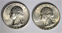 1943-S & 1949-D WASHINGTON QUARTERS, CH BU