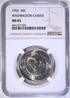 1952 WASH-CARVER HALF, NGC MS-65