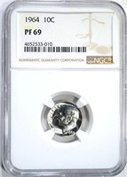 1964 ROOSEVELT DIME, NGC PF-69