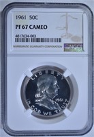 1961 FRANKLIN HALF DOLLAR, NGC PF-67 CAMEO