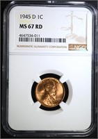 1945-D LINCOLN CENT, NGC MS-67 RED