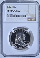 1962 FRANKLIN HALF DOLLAR, NGC PF-67 CAMEO