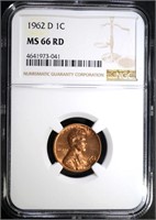 1962-D LINCOLN CENT, NGC MS-66 RED