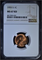 1955-S LINCOLN CENT, NGC MS-67 RED