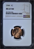 1944 LINCOLN CENT, NGC MS-67 RED