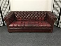 Oxblood Red Leather Chesterfield Tufted Sofa