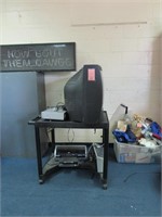 Rolling cart, VCR/DVD, printers, and TV