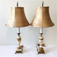 Pr. Marble Lamps with Shades