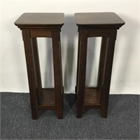 Dark Wood Mission Oak Pedestal Stands