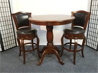 3pc Pub Set, Table & Leather Counter Stools