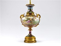 FRENCH HAND PAINTED PORCELAIN URN FORM LAMP