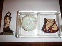 Divided Glass Dish and Knick Knacks