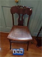 ANTIQUE CANE T BACK CHAIR W/ CARVING