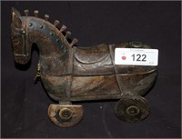 Antique Wood Horse Pull Toy With Compartment