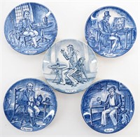 Set of 5 Blue & White Porcelain Small Tea Plates