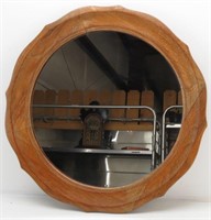 Vintage Round Wall Mirror in Wood Frame