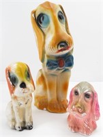 (3) Vintage Carnival Chalkware Dog Figurines