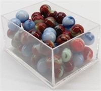 Clear Box of Opaque & Agate Swirl Marbles