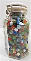 Glass Canister Full of Vintage Marbles