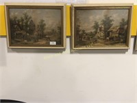 Pair of Framed 11 x 15 Country Village Prints