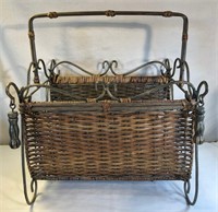 Metal & Woven Basket Magazine Rack