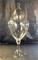 Clear Glass Urn Style Pedestal Storage Jar