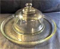 Clear Textured Glass Cheese Plate w/Dome