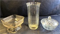 3 Pcs. Glass-Square Pedestal Bowl,Vase,Candy Dish