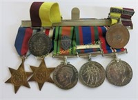 WW II MEDALS, SERVICE PINS AND TWO OTHER MEDALS