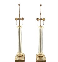 Neoclassical Columnar Glass Table Lamps, Pair