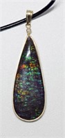 $1540. 14K Ammolite Diamond Pendant