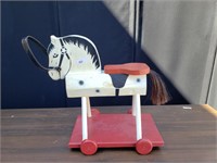 Vintage white horse with seat  pull toy