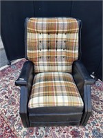 Lazyboy brown leather with plaid cushion