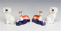 TWO PAIR 19TH CENT STAFFORDSHIRE POTTERY DOGS