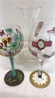2 Painted Wine glasses with wine diffuser