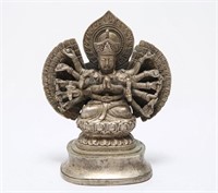 Asian White Metal Figure of Cundi Bodhisattva