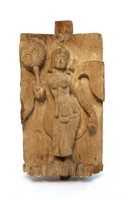 Indian Apsara with Fan, Carved Wood Plaque