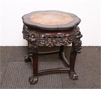 Chinese Carved Side Table, Hardwood & Marble