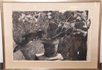 Signed T. Dooley- Still Life, Charcoal on Paper