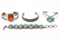 Native American Indian Silver Bracelets, 4 Pcs.
