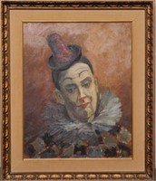 Signed Burunovsky, Portrait of a Clown- Oil