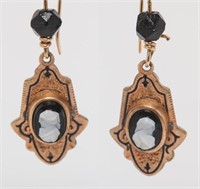 Mourning Cameo Earrings, Antique, Onyx in 10K Gold